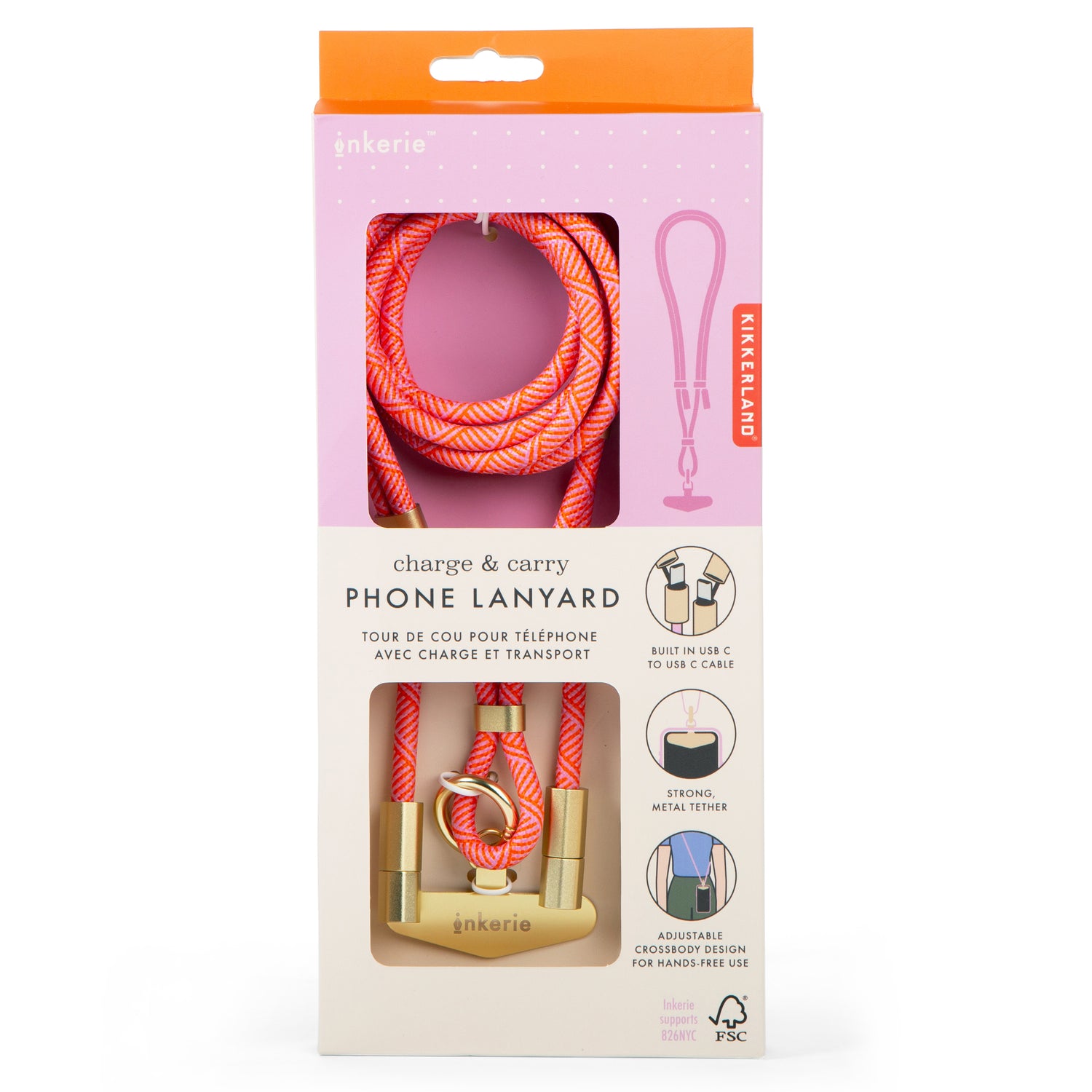 Inkerie Charge & Carry Phone Lanyard Pink