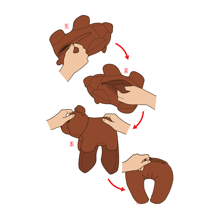 Zip And Flip Bear Head Rest Brown
