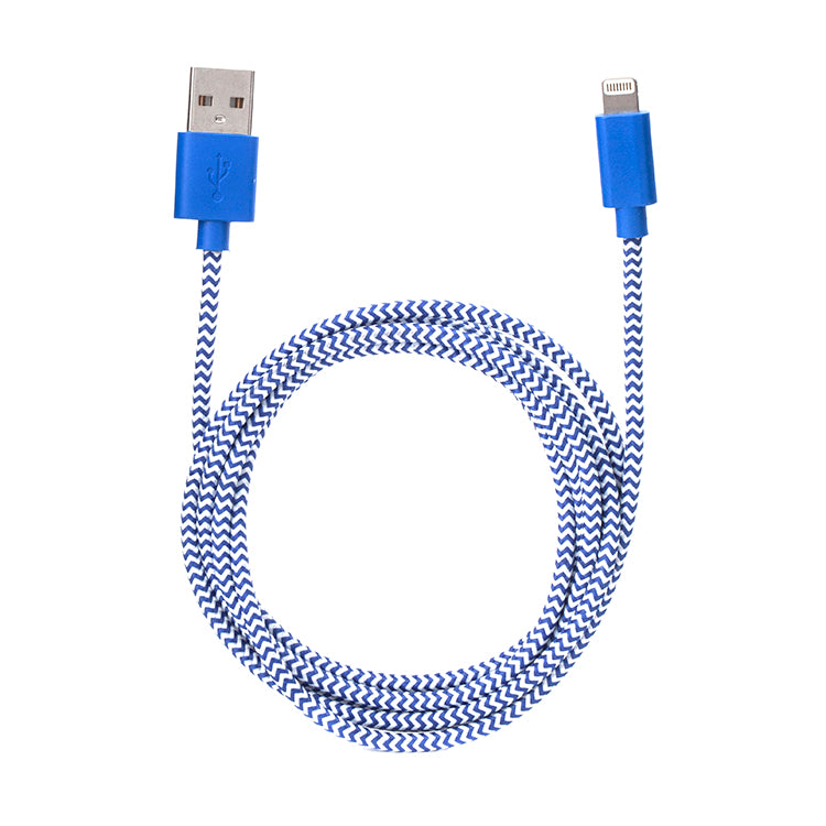 Blue Chevron Cotton Braided Charging Cable