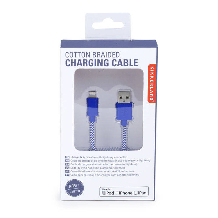 Blue Chevron Cotton Braided Charging Cable