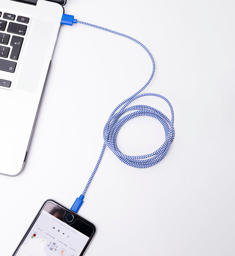 Blue Chevron Cotton Braided Charging Cable