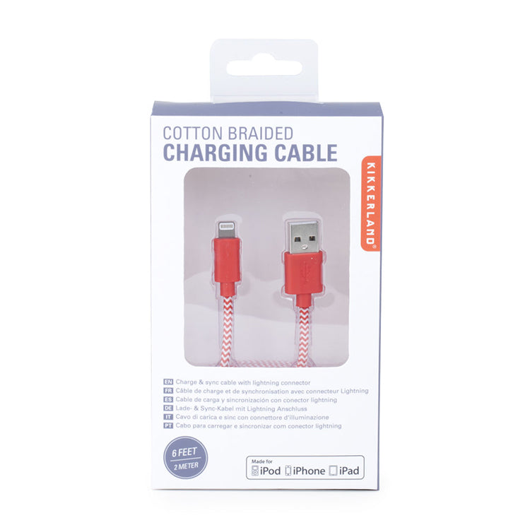 Red Chevron Cotton Braided Charging Cable