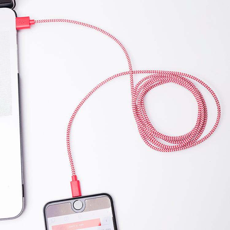 Red Chevron Cotton Braided Charging Cable
