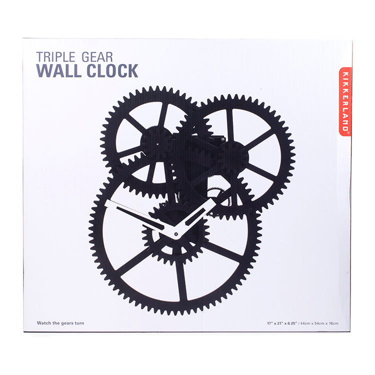 家具 Kikkerland Black Triple Gear Wall Clock Triple Gear Wall Clock – Kikkerland Design Inc