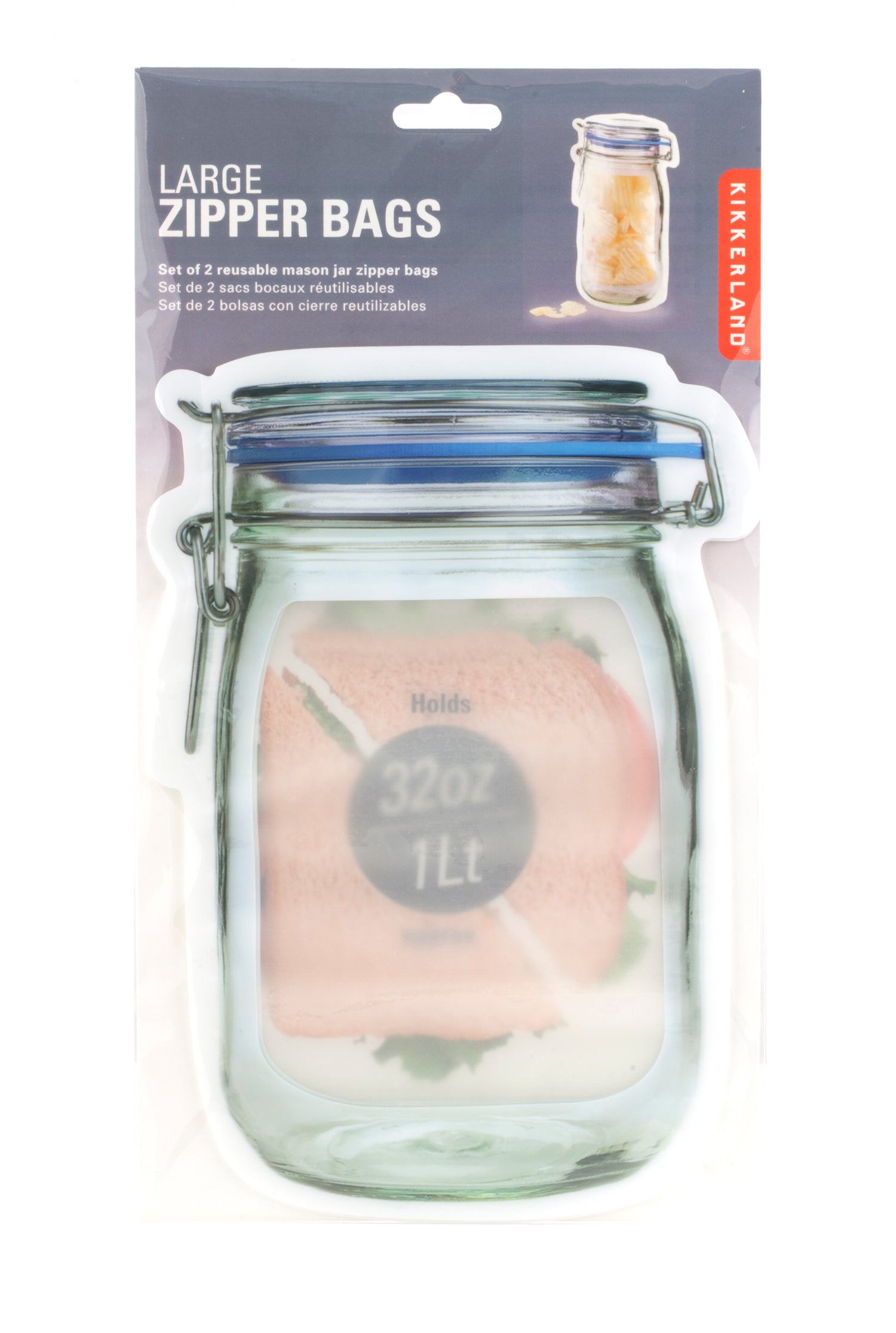 Kikkerland Mason Jar Zipper Bags - Large