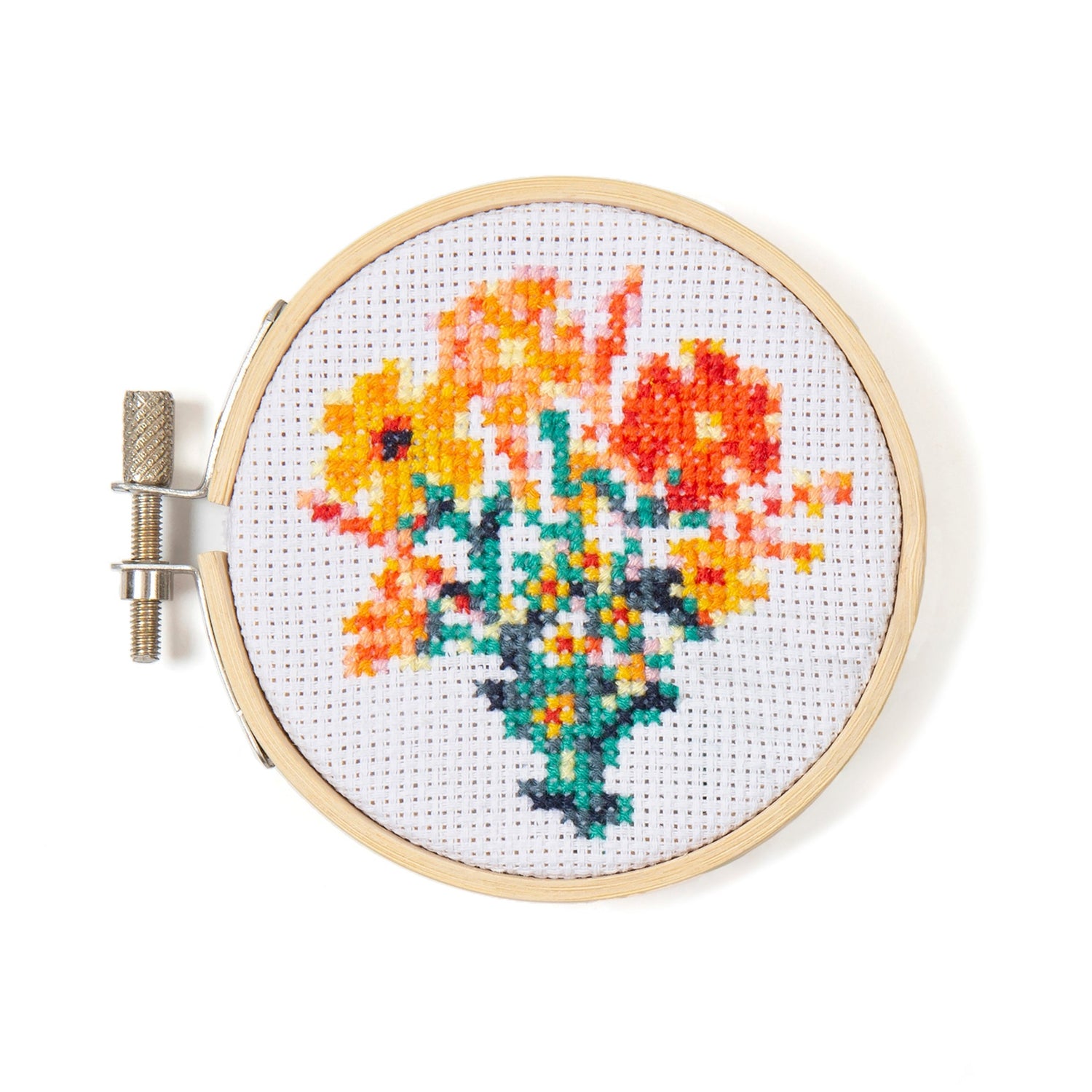 Kikkerland Mini Cross Stitch Embroidery Kit - Flowers