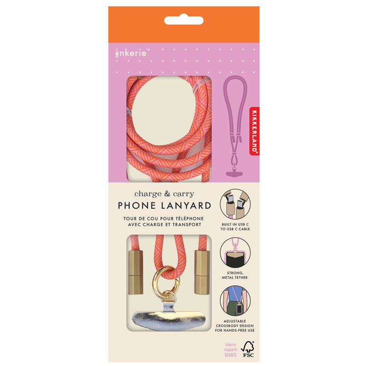 Inkerie Charge & Carry Phone Lanyard Pink – Kikkerland Design Inc