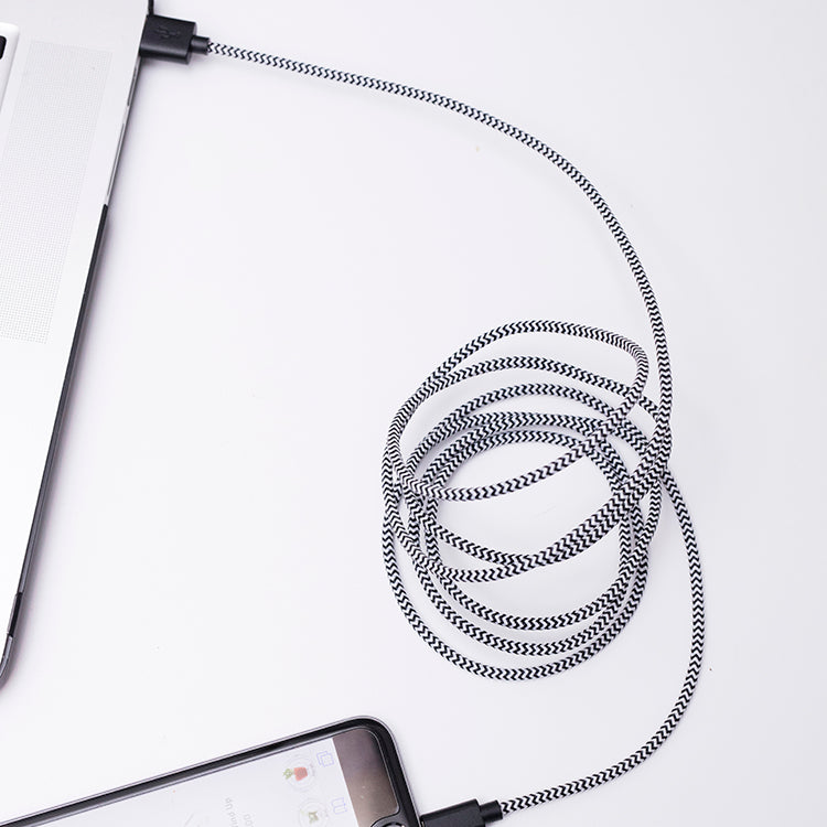 Black Chevron Cotton Braided Charging Cable