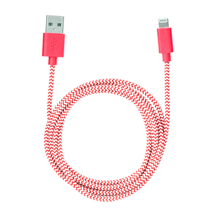 Red Chevron Cotton Braided Charging Cable