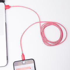 Red Chevron Cotton Braided Charging Cable