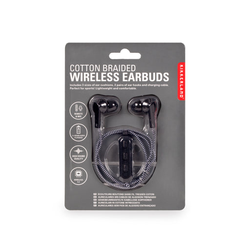 Black Cotton Braided Wireless Earbuds
