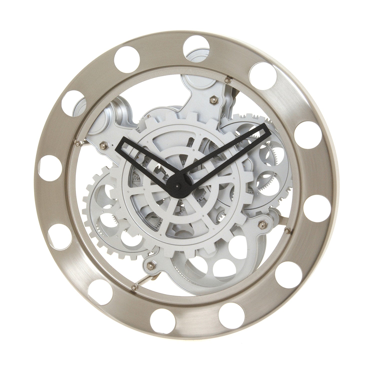Kikkerland Gear Wall Clock - Nickel/White