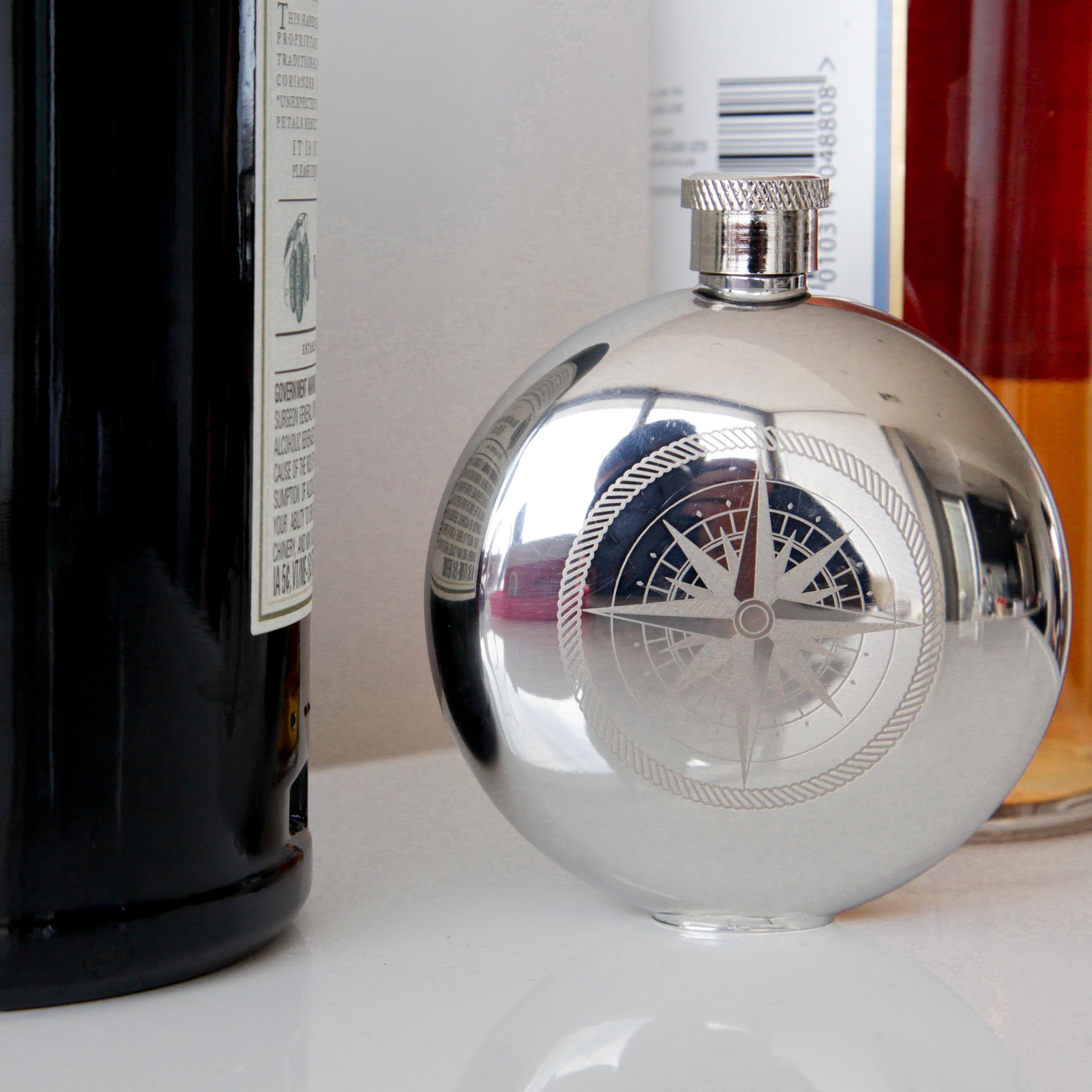 Small 3oz Engraved Compass Canteen Flask — Kikkerland Design Inc