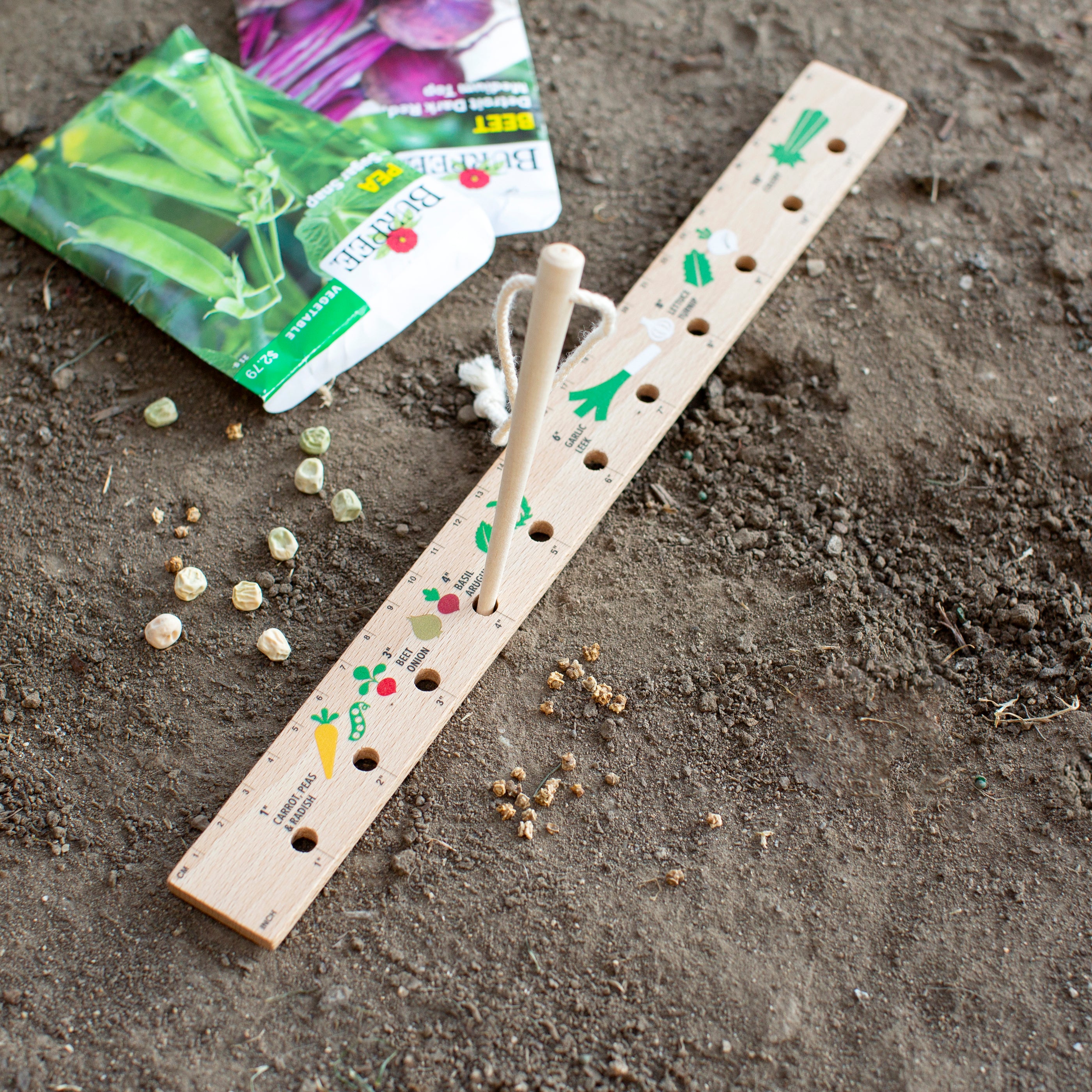 Kikkerland Seeding Ruler & Dibber, Gardening Tool, Plant Care