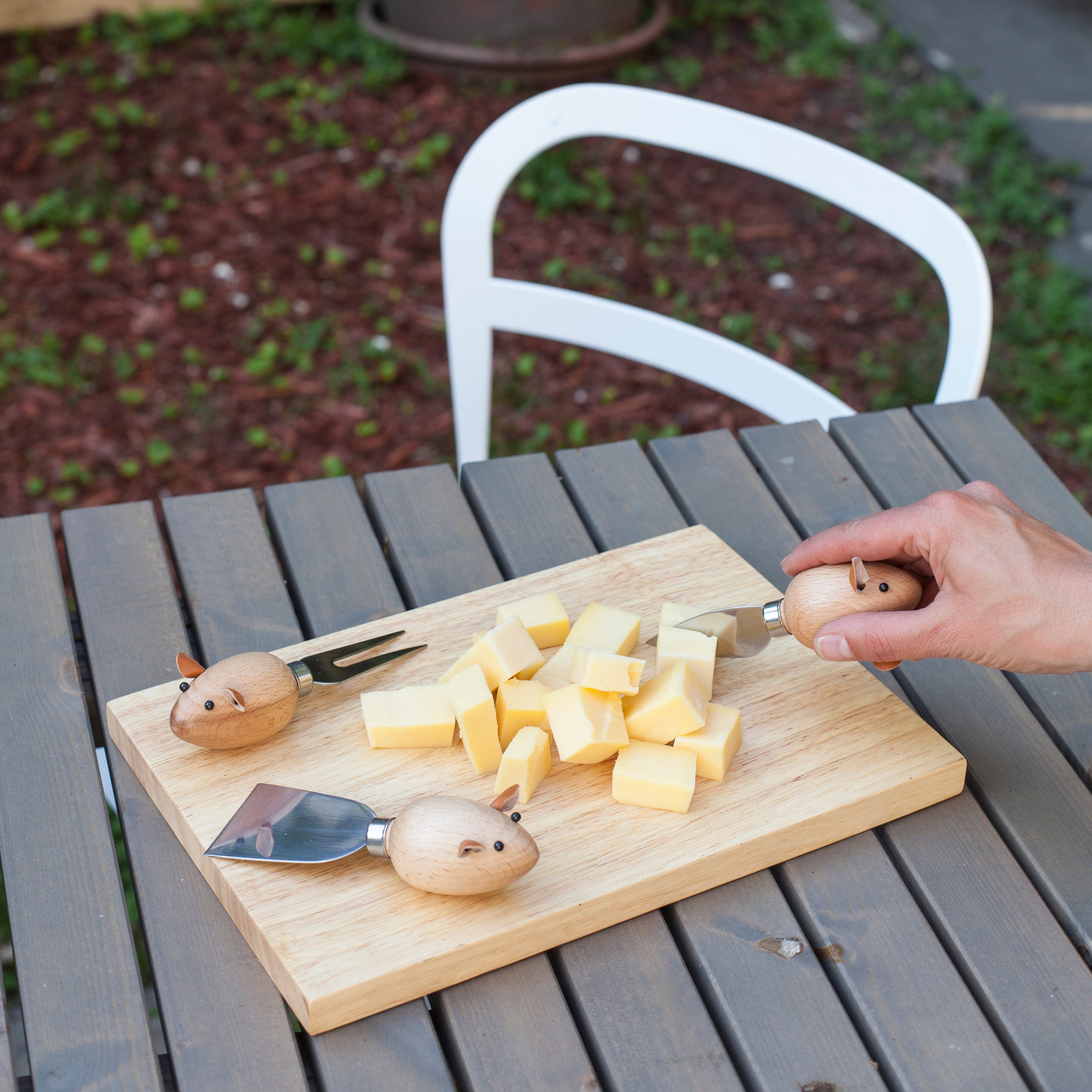 Miniature Cheese board with cheeky hot silver mouse and cheese knife