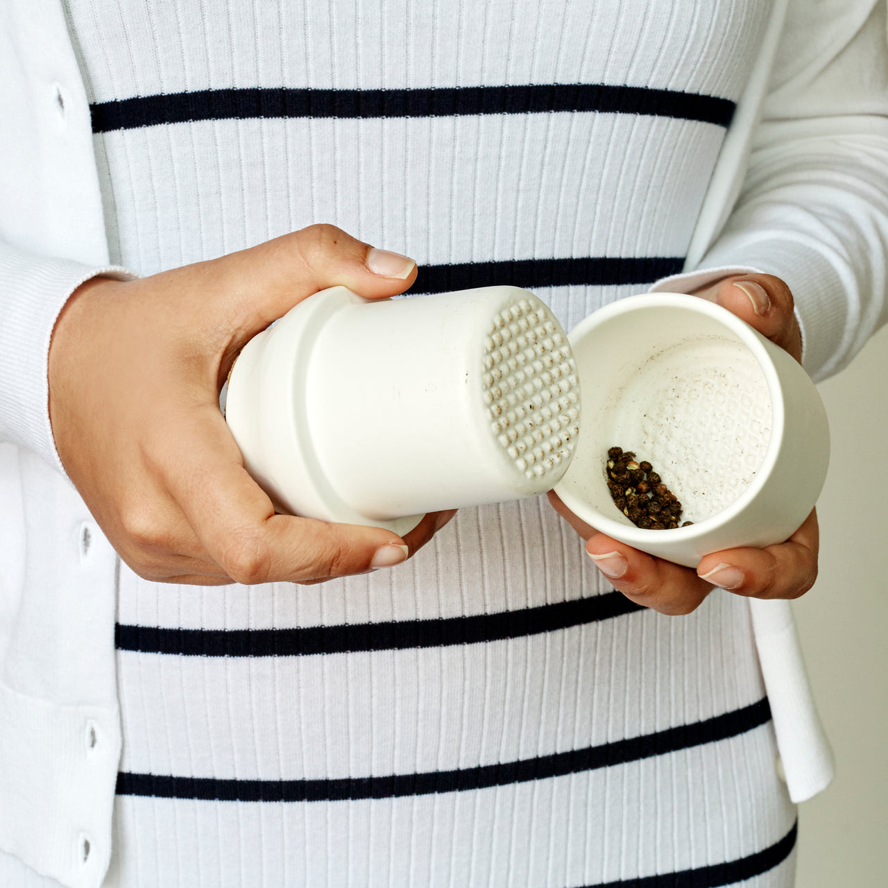 Ceramic Grinder + Jar Large White Kikkerland Design Inc