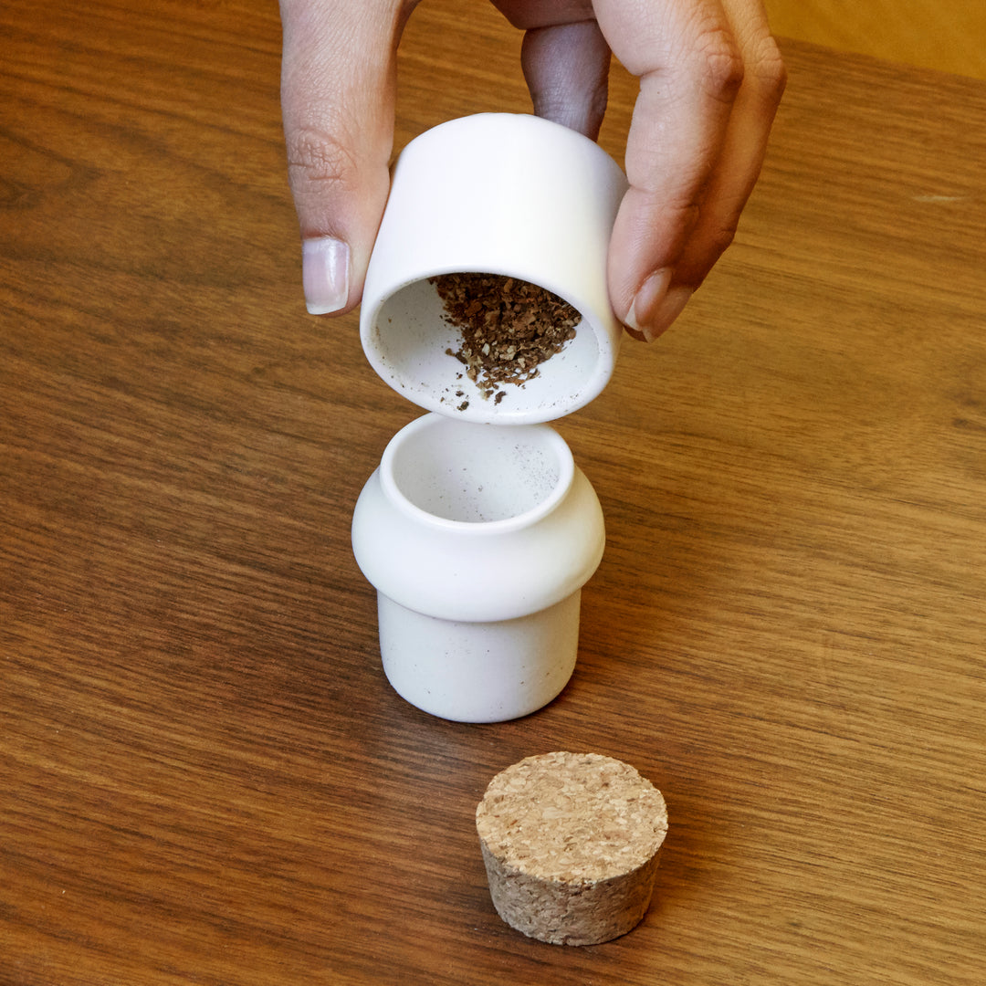 Ceramic Grinder + Jar Small White Kikkerland Design Inc
