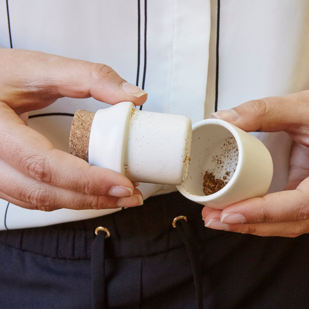 Ceramic Grinder + Jar Small White Kikkerland Design Inc