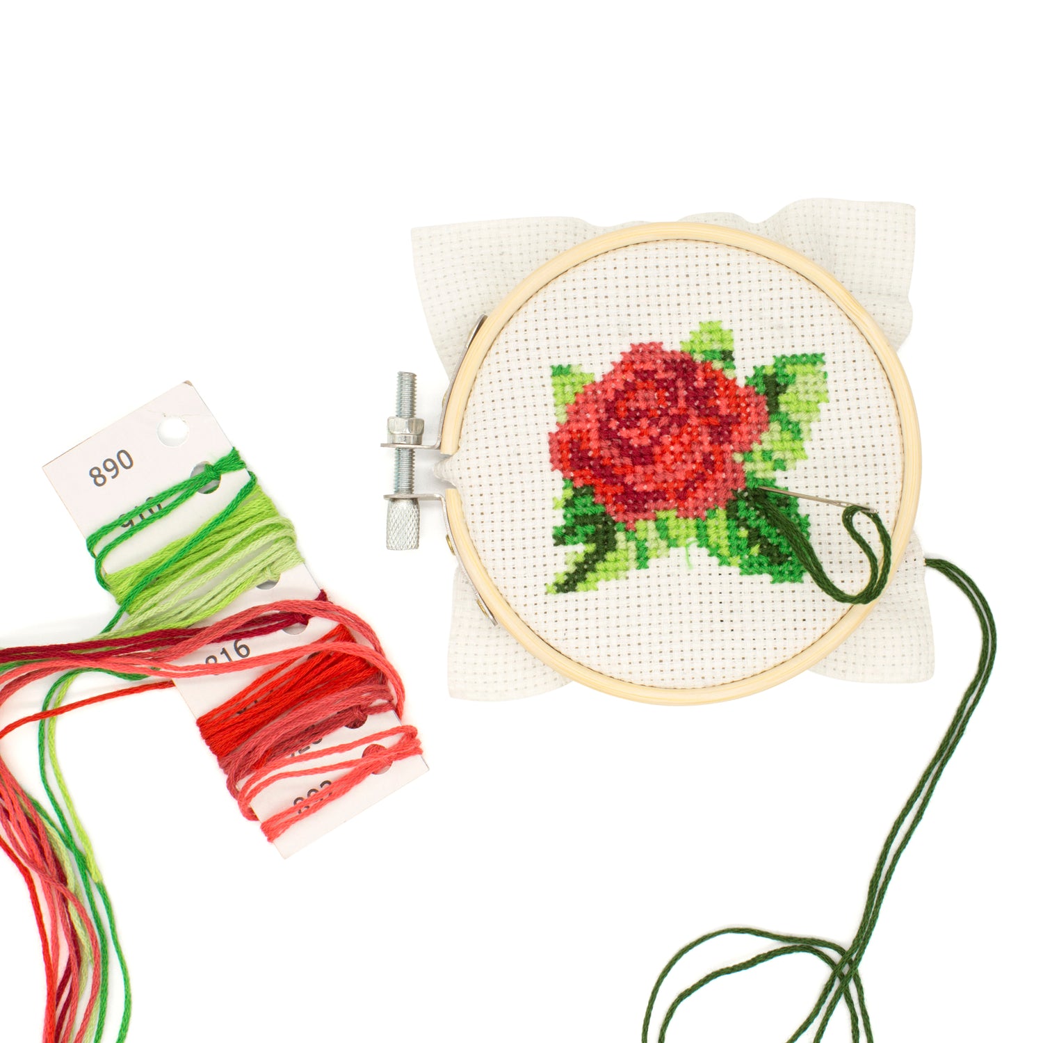 Kikkerland Mini Cross Stitch Embroidery Kit - Rose