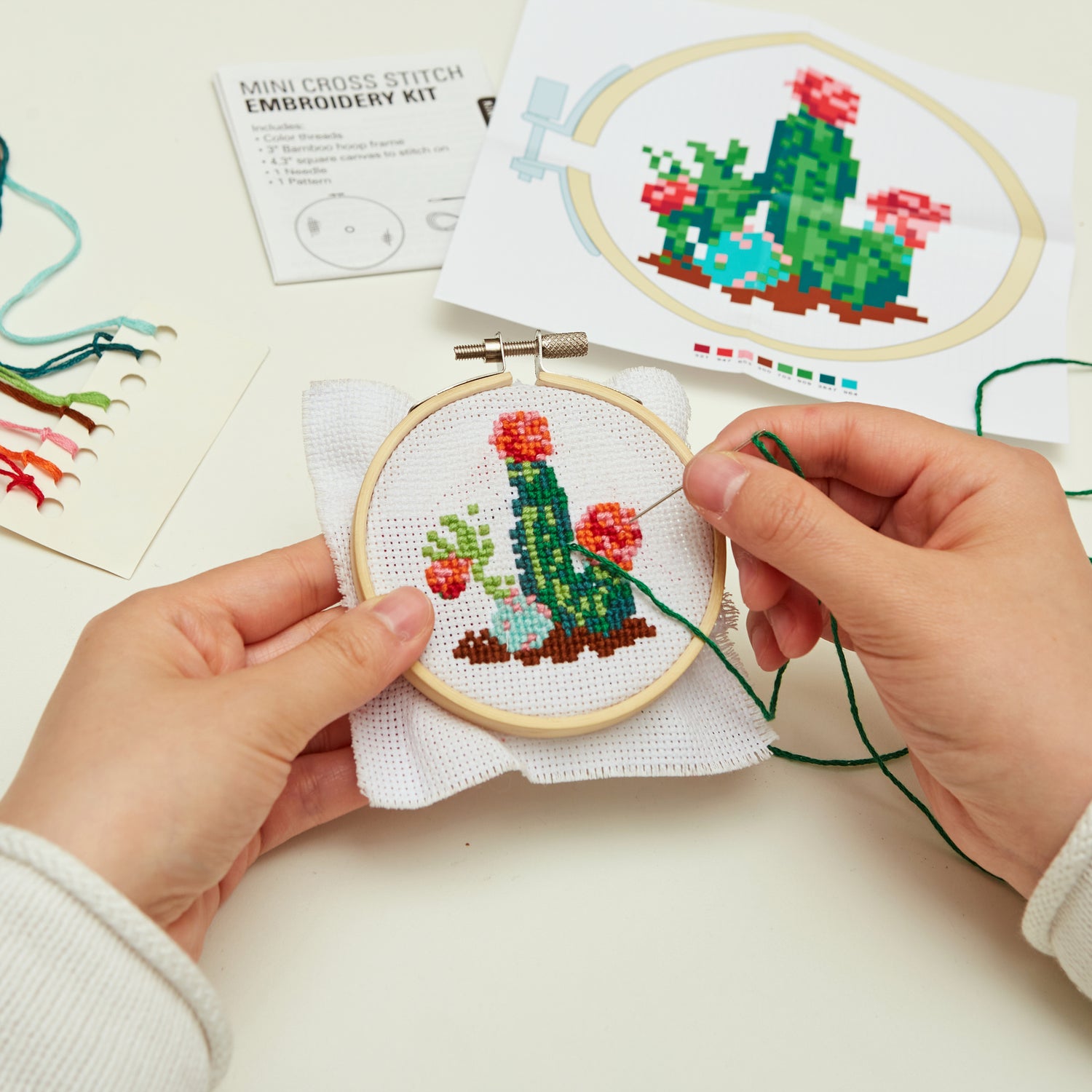 Kikkerland Mini Cross Stitch Embroidery Kit - Mushroom
