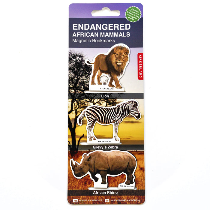 Endangered African Mammals Bookmarks, Lion/Zebra/Rhino, S/3